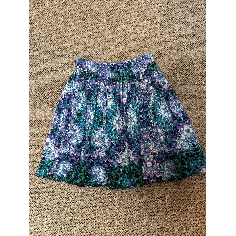 Liz Claiborne Purple Teal Abstract‎ Floral Pleated Mini Skirt Size 6 High Waist